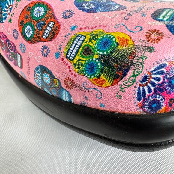 Alegria Keli Sugar Skulls Pink Nursing Clogs Día de los Muertos Shoes Size 38 - Picture 7 of 15